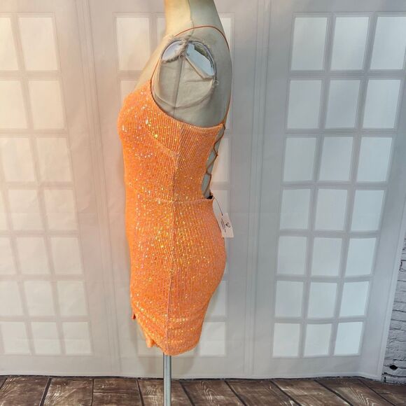 Windsor NWT Dazzle Down Sequin Lace-Up Mini Dress in peach size medium - Picture 10 of 14